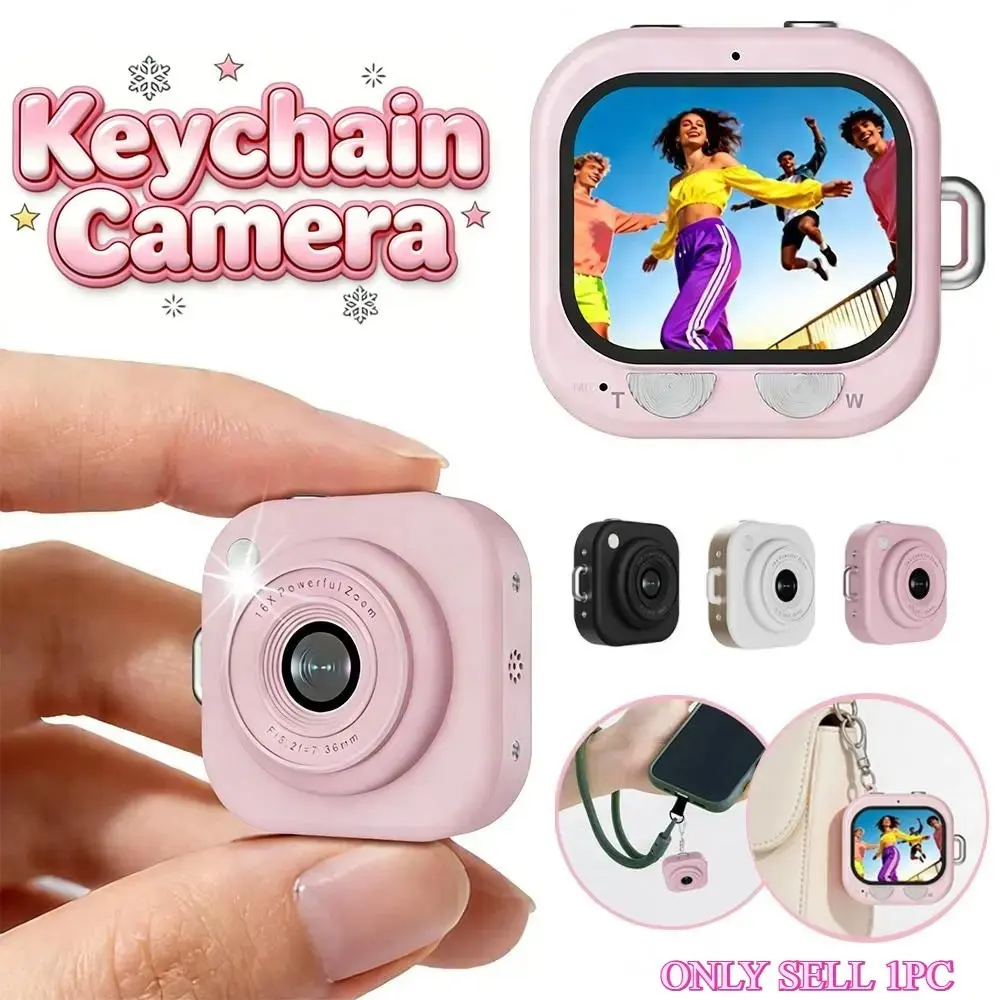 Mini Keychain Digital Camera, Millennium Pocket Camera 2.5k HD, 64mp Lens, Portable Camera with 8GB SD Card, Charging Cable, Retro Vlog Camera