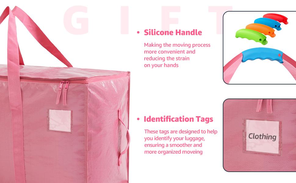 Moving Bags Heavy Duty Extra Large, Moving Boxes, Moving Supplies Essentials,Storage Bins with Lids, Plastic Packing Totes, Storage Bags for Clothes with Handles & Zippers(Pink, 8 Pack)