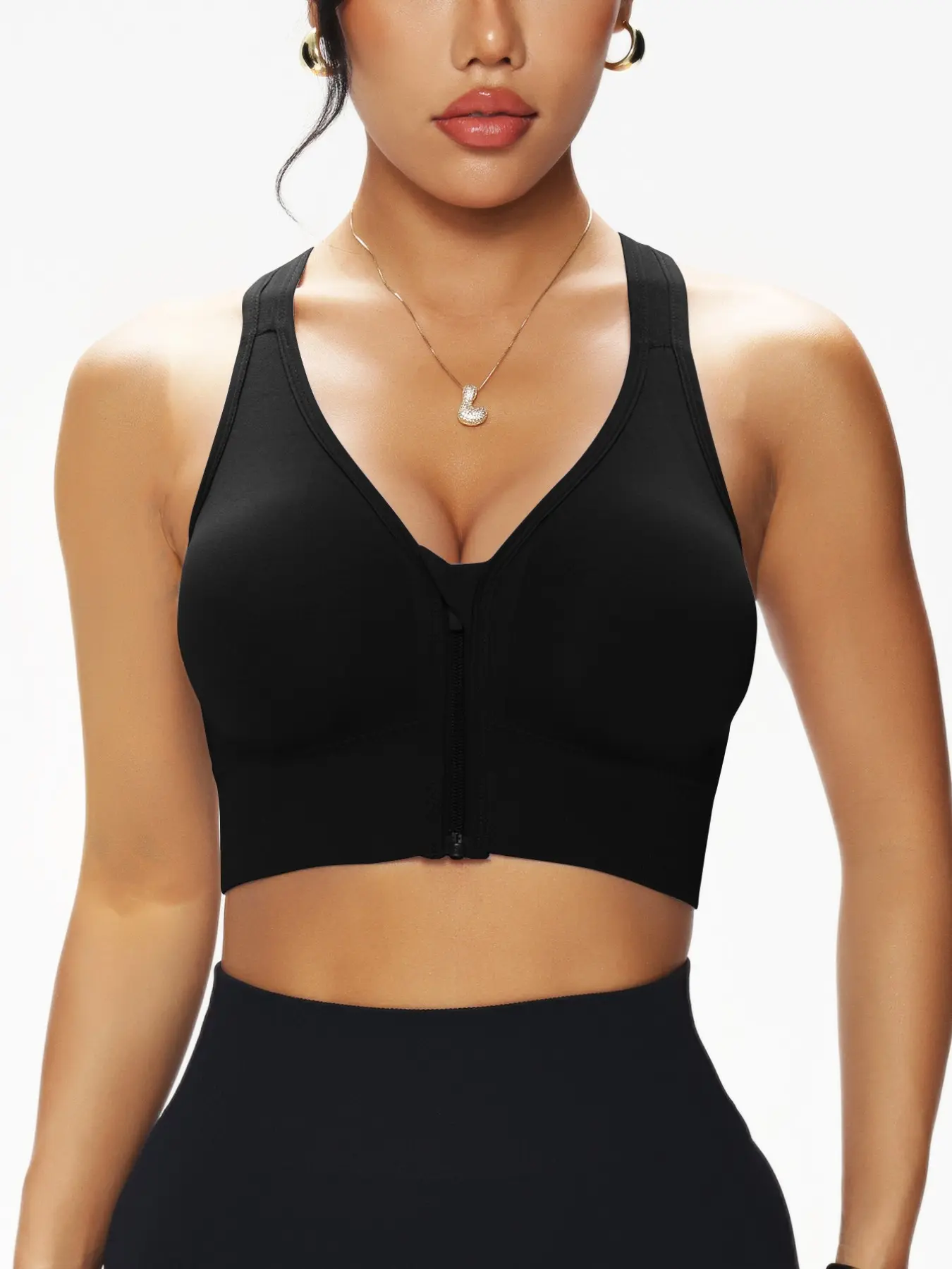 Women's Sport Bra with Zipper Front, Wire-Free, Criss-Cross Back, Detachable Pads, Comfortable Breathable, All Seasons, 5 Colors Available