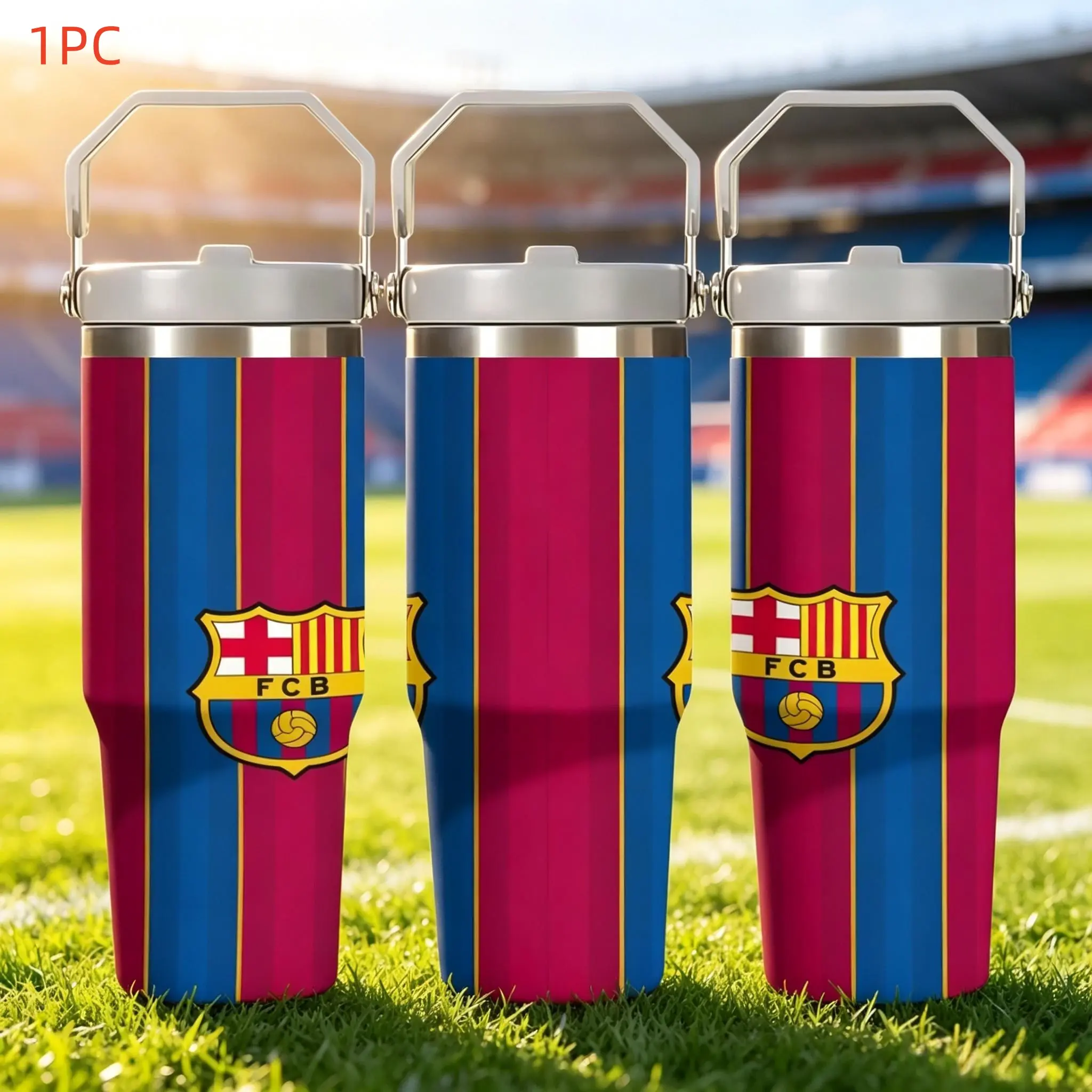 1pc 20/30oz Barcelona FCB Striped Stainless ozportable large-capacity thermos suitable for school, sports, hiking, outdoors, office, great gift for Valentine’s Day, Christmas, New Year’s Day