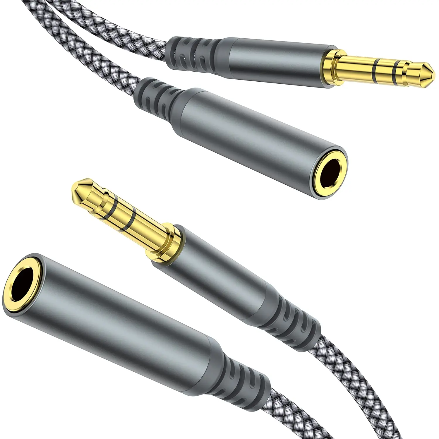 Headphone Extension , [2-Pack, 6.6ft Hi-Fi ] 3.5mm Extension AudioMale to Female Aux Adapter Hi-Fi Sound Stereo Extender Cord for Headset, , iPad, Smartphones, Tablets &  (Grey)