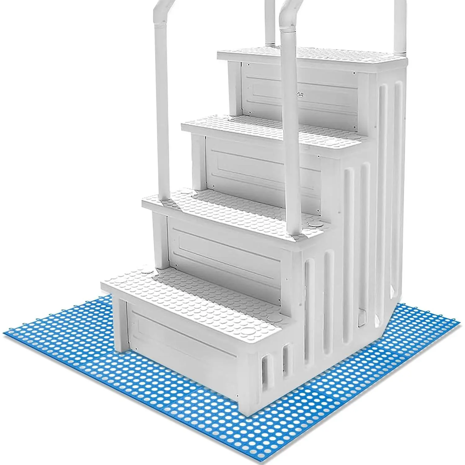 Splicing Swimming Pool Ladder Mat, 35 x 35 Inch Protective Non-Slip Pool Ladder Pad Wear Resistant Protective Ladder Pad for Above Ground Pools Liners and Stairs, Dark Blue