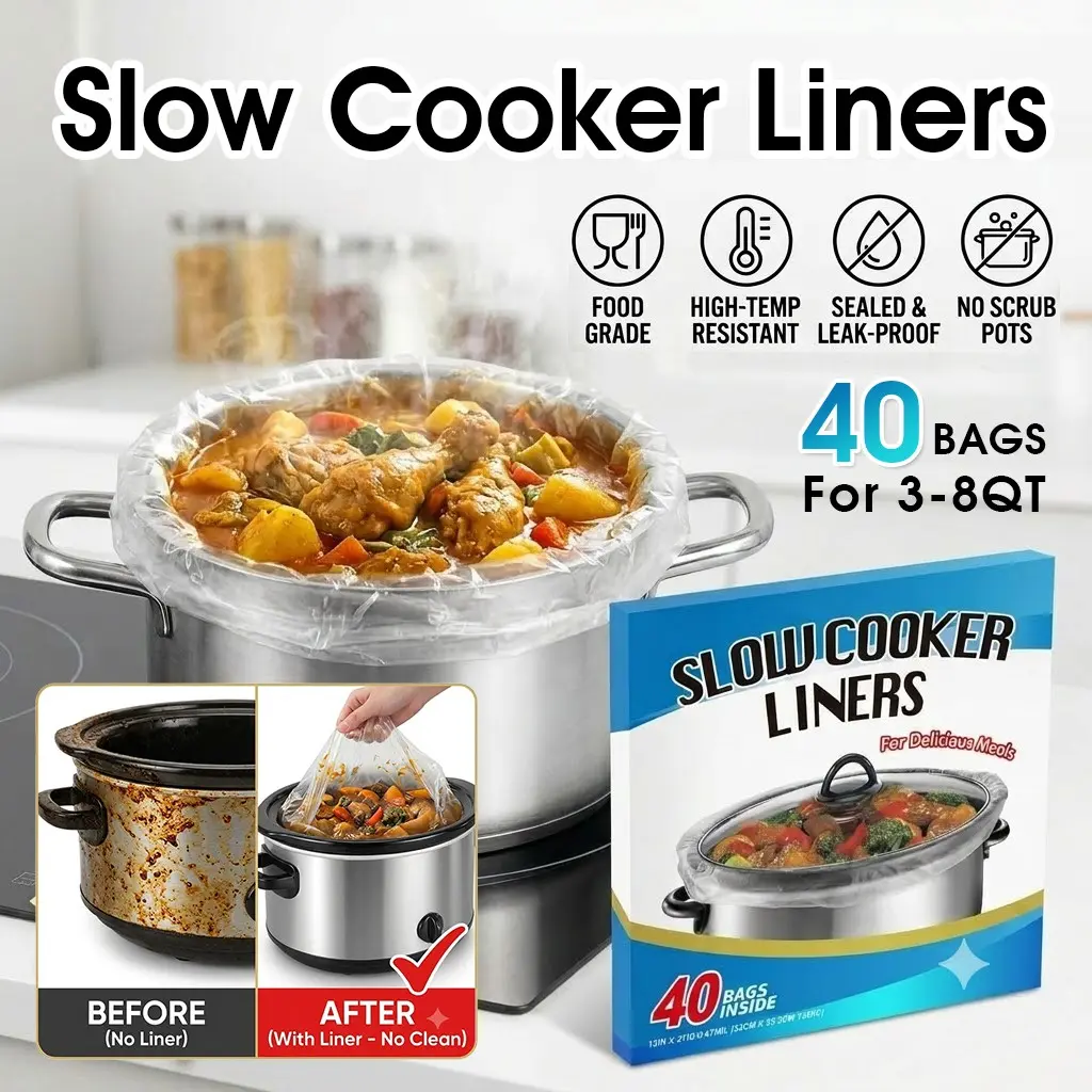 40bags Slow Cooker Liners, Kitchen Disposable Cooking Bags, BPA Free, Fits 3 to 8 Quarts, Oval or Round Pot, Easy Cleanup