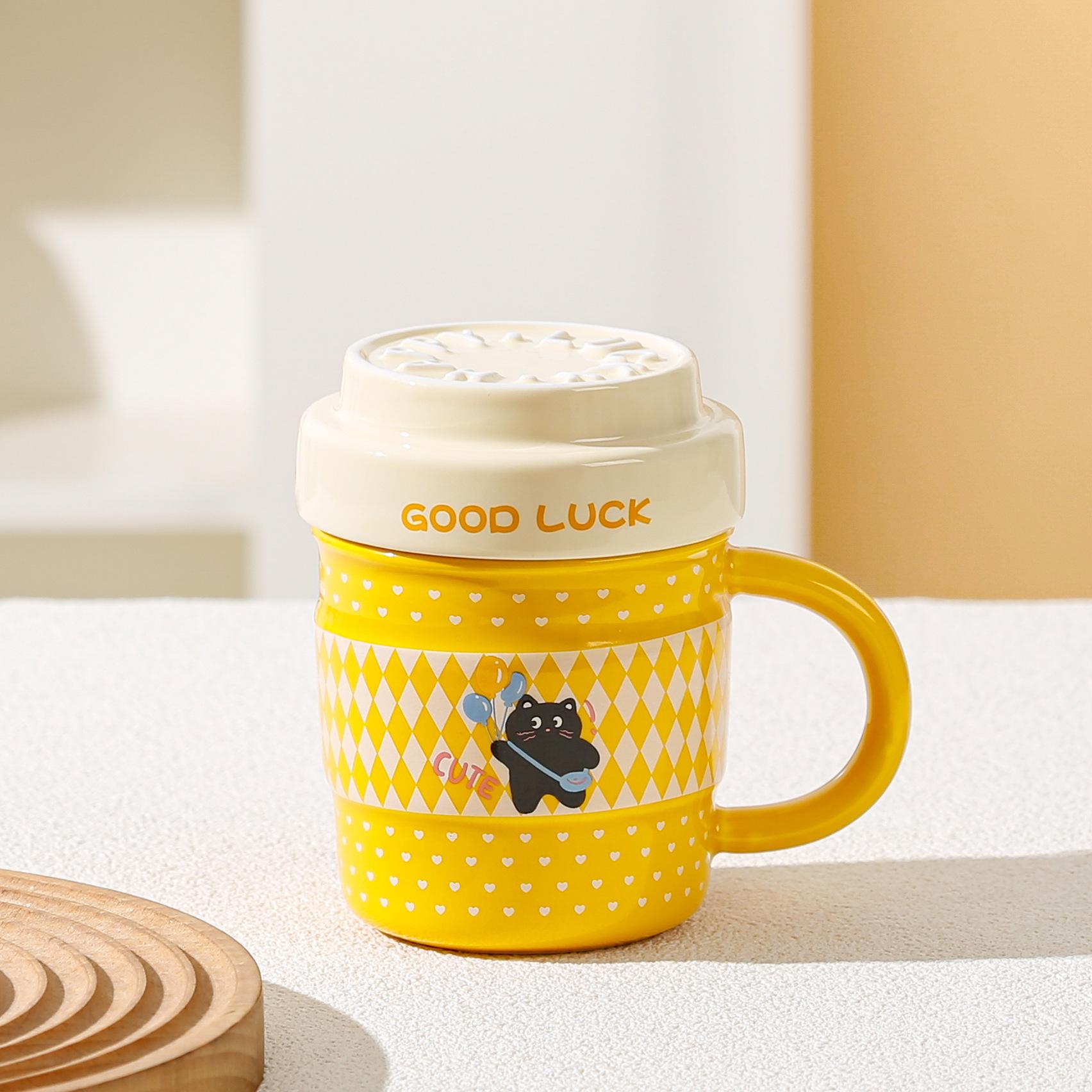 Cute Cat Mug with Lid, Funny Mug, Large Capacity Ceramic Coffee Cup, Ideal for Home & Office Use, Stylish Drinkware for Cats Lovers