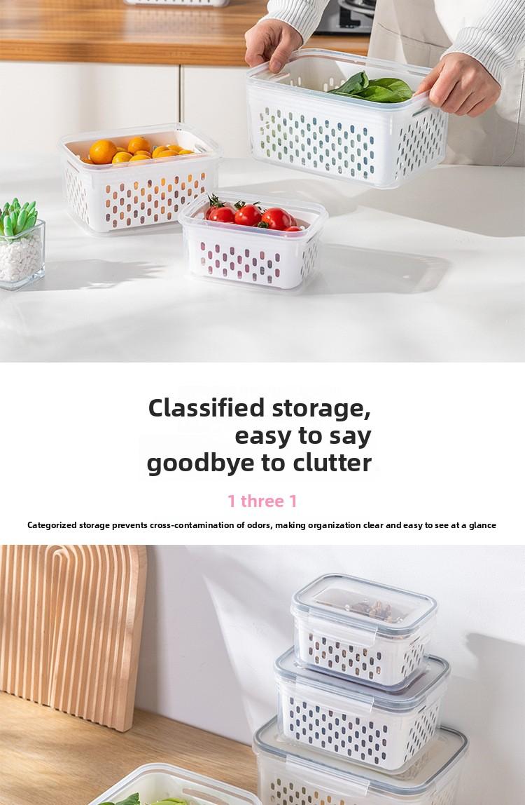 Household sealed fresh-keeping storage box, double-layer kitchen fresh-keeping box with drain basket
