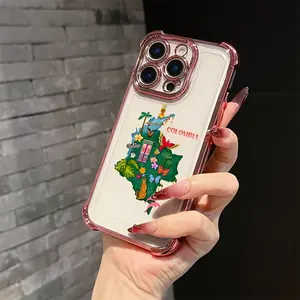 C-Colombia Popular Map Pattern beauty Phone Case For iPhone 17/16/15/14/13/12/11/Pro/ProMax/Plus/17Air,Four-corner Airbag Electroplated Anti Drop Soft Durable Case,Pink Trendy Design,Special Gift for your friend or yourself