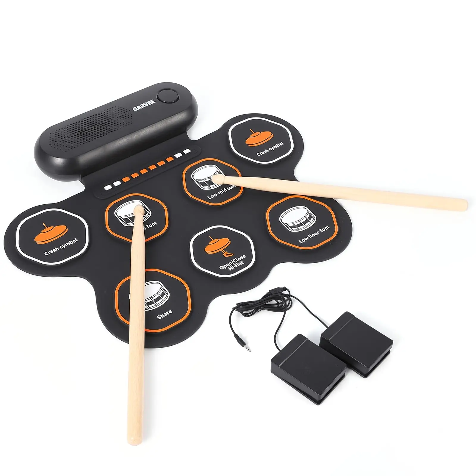 Foldable Roll-Up Electronic Drum Pad Set - Rechargeable Portable Light Junior Percussion Instrument with 9 Pads, 2 Pedals, Sticks, Recording, 1× Charging Cable for Beginner Kids Travel Practice, Junior Drum Set, Light Drums
