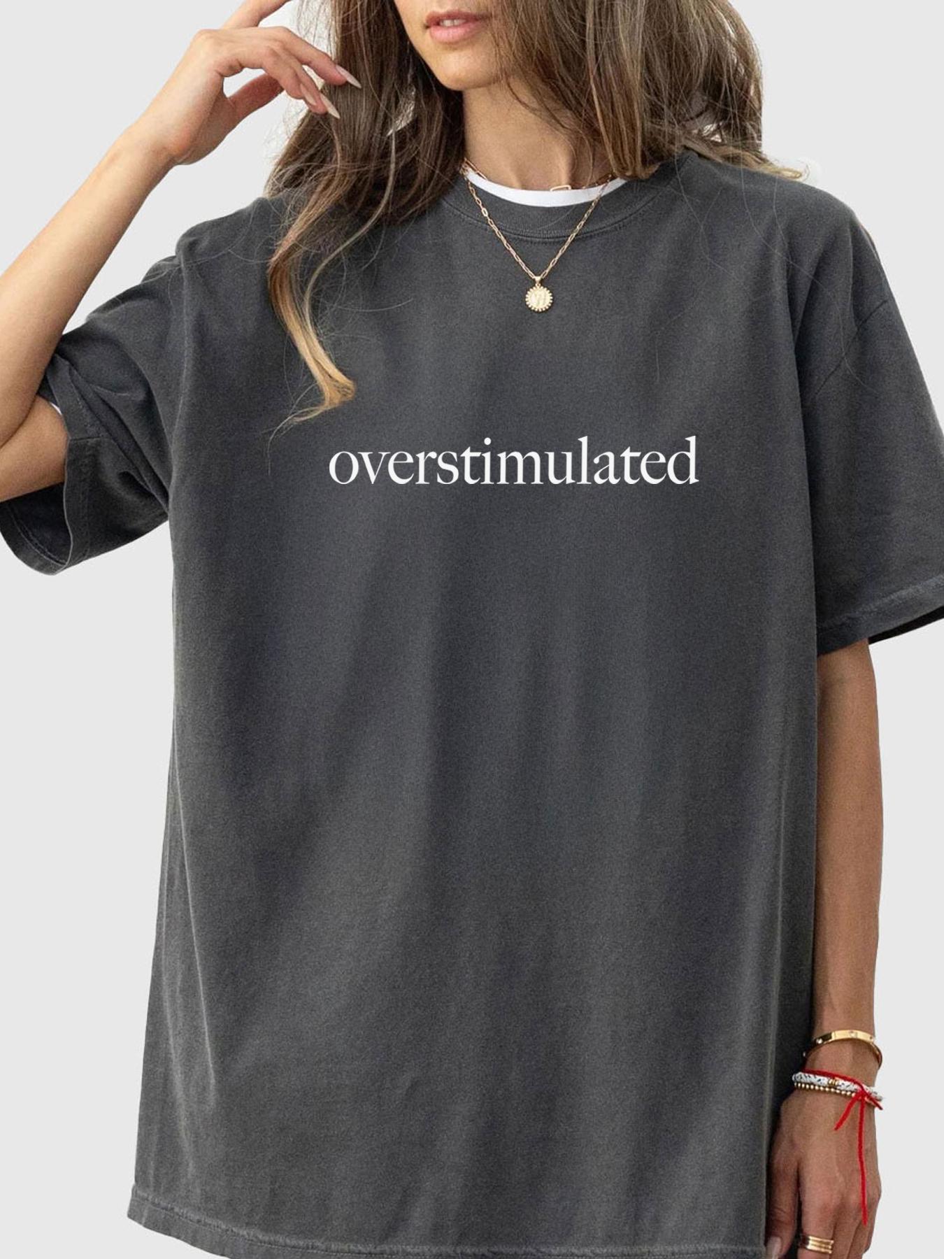 Unisex Graphic Tee, Casual Letter Print Drop Shoulder Half Sleeve Round Neck T-Shirt , Fashion Women's Top for Daily Wear