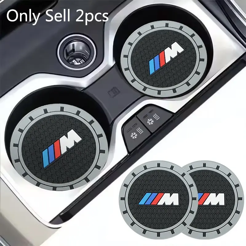 M Badge Emblem 2Pc PVC Car Coasters Water Cup Slots Non-Slip Mat Water Cup Pad For BMW M M3 M5 1 3 5 7 Series M F01 F20 F10 F13 E52 E53 E60 E93 Automotive Interior Accessories Car Accessory Auto Accessories