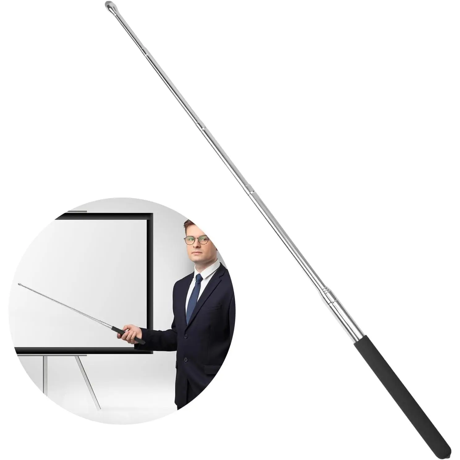 Retractable Teacher Pointer 𝟑𝟗.𝟓'', Pointer Stick with 𝗦𝘁𝘆𝗹𝘂𝘀 Smooth  Tablet Pen Stylus Pen, Teacher  Presenter Pointer Black