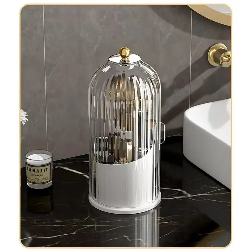 Concealed Toothbrush Holder, Rotating Bathroom Organizer Countertop, Toothbrush Holders with Cover, Bathroom Counter Organizer with Covered Makeup Brush Holder (1pcs White)