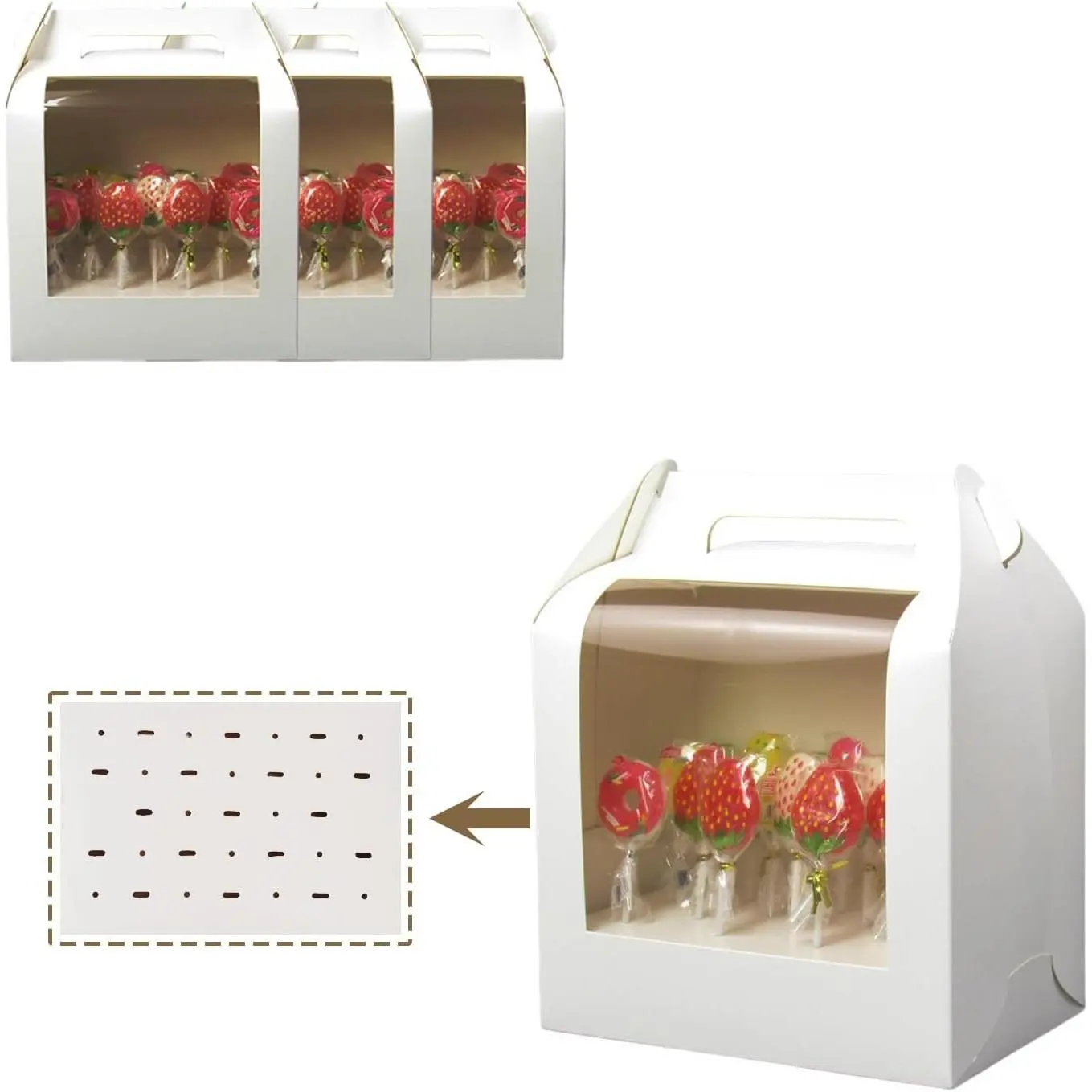 4 PCS White Windowed Cake Pop Boxes with Lids - Portable Holders, 33-Hole Display Stands, Home Supplies Storage Display Box