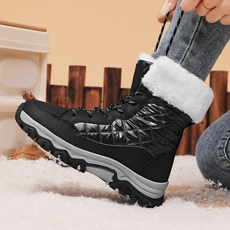 Women's Winter Snow Boots Waterproof Leather Faux Fur Lined Lace Up Ankle Booties Black Casual Warm Lightweight Anti-Slip Rubber Outsole Padded Soft Stylish Walking Shoes for Snowy Days Footwear White