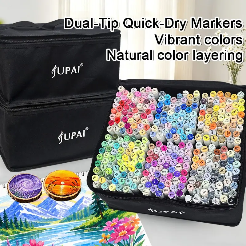 216/320 Color Dual Tip Markers Set, High Density Fiber Soft Hard Tips, Complete Color Range, Indoor Outdoor Art, Gift Box Packaging