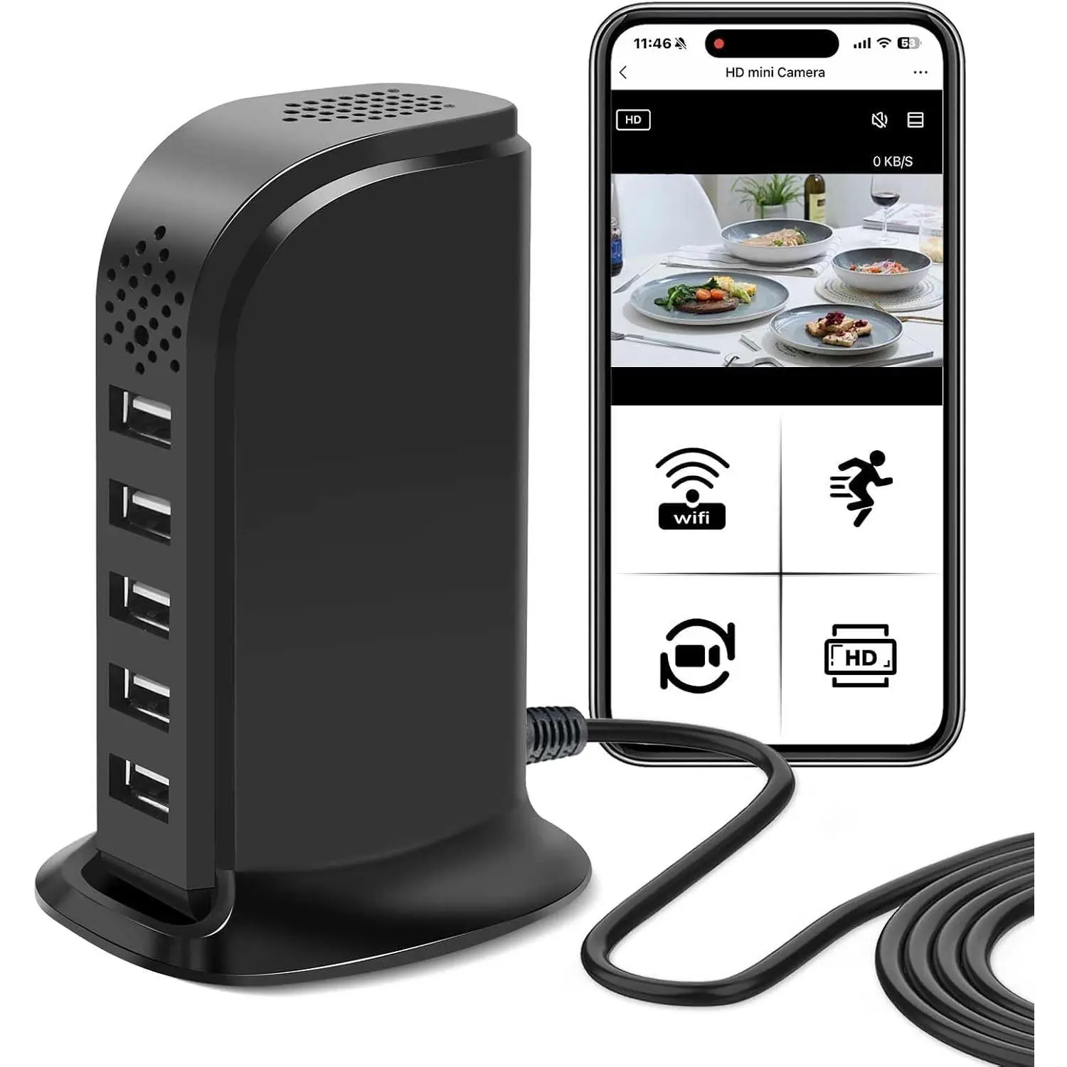 1080P HD WiFi USB Charging Micro Camera - Wireless Indoor Nanny Security Device with Motion Detection, Phone Connectivity, Recording, Plug-In Design, SD Card Compatibility for Home Pets