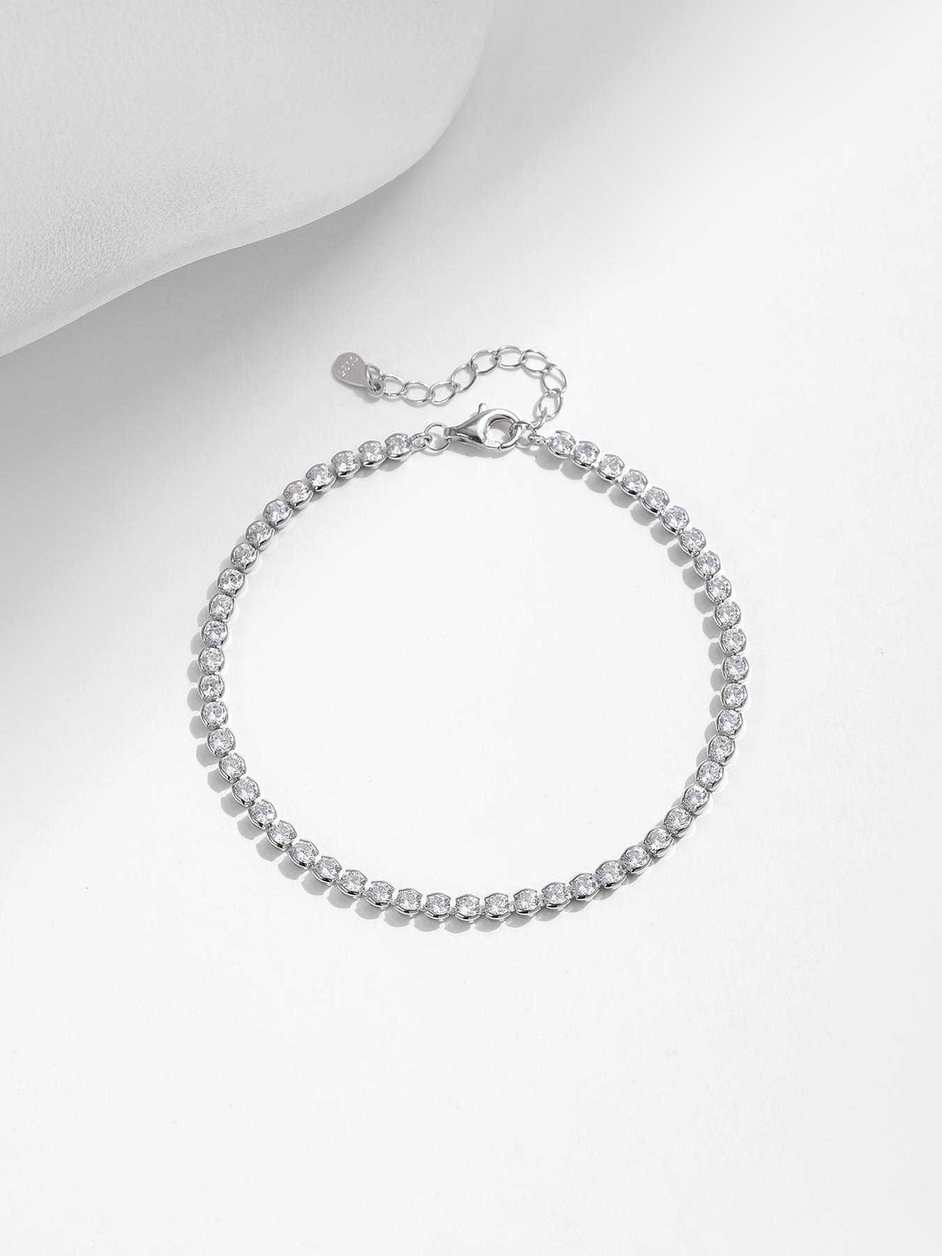 925 Sterling Silver Fashion Artificial Zircon Tennis Bracelet, Fashion Jewelry for Party, Daily Clothing Decor, Trendy All-match & Exquisite Jewelry for Birthday Gift with Box