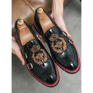 Men's Fashionable Crown Decorated PU Leather Loafers, Casual Comfortable Slip-on Shoes for Daily Wear, Fashion Party, Clothing Decor