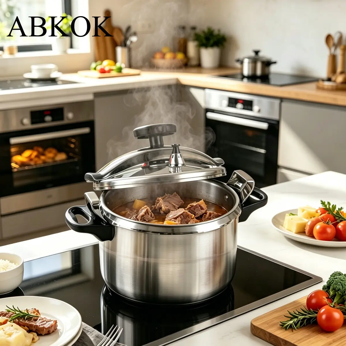 Family Size 9.5qt/9L Aluminum Pressure Cooker, 24/26cm Heavy-Duty Cookware, Locking Lid, Triple Safety, Stews Meat Seafood Cooking, Kitchenware