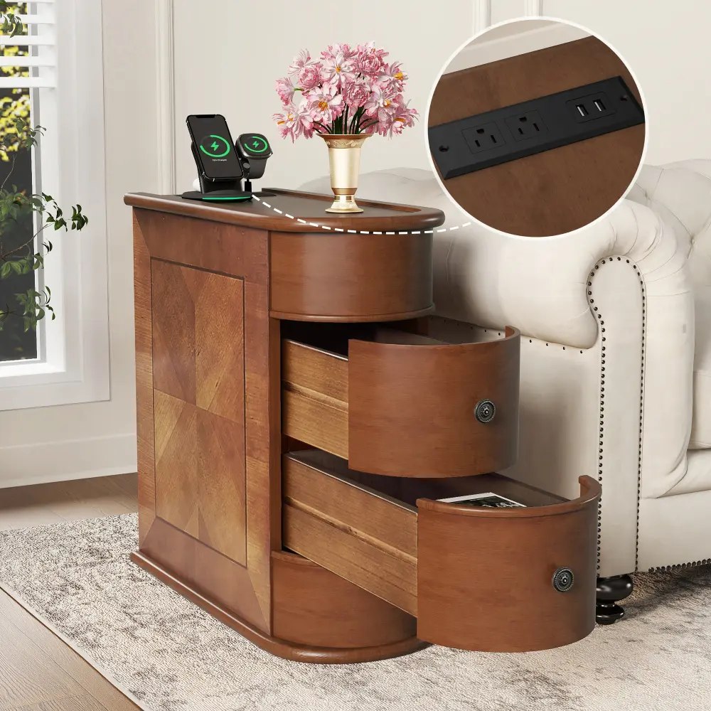 Littleox End Table with Charging Station,Sofa Side Table with Drawers, No Assembly Required(Expect Arrival Date 2025/4/16)