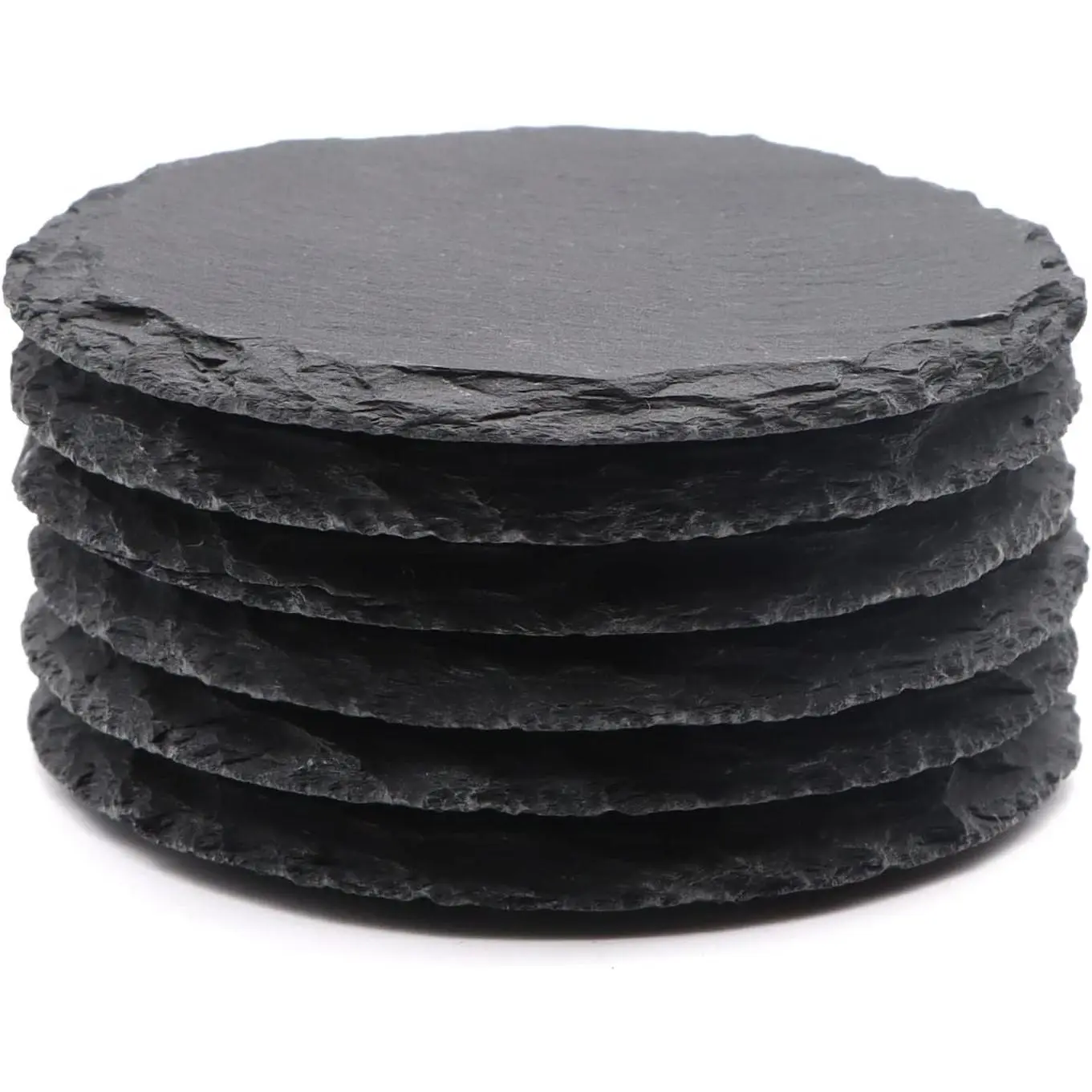 6 Pack Round Slate Drink Coasters, 4 Inch Black Slate Stone Coasters Bulk Cup Coasters Laser Engraving Blanks with Anti-Scratch Bottom for Drink Coffee Bar Kitchen Home Decor