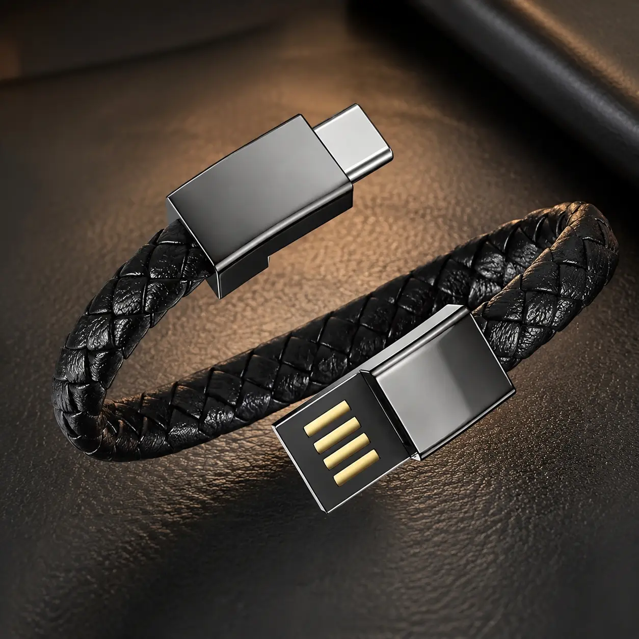 Smart Wearable Bracelet Cable: Leather Strap Fast Charging Cord, Type-C Portable Wrist Charger Device, Durable Daily Use Charging Accessory for iPhone Android