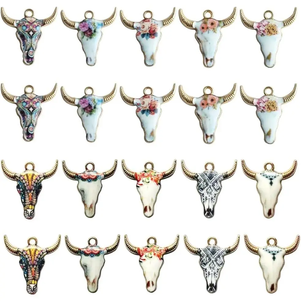 20 count Cow  for  Making Mix Color Enamel Bull  Pendants | Country Charms for Bracelets Necklace Earrings DIY Key Chain Making