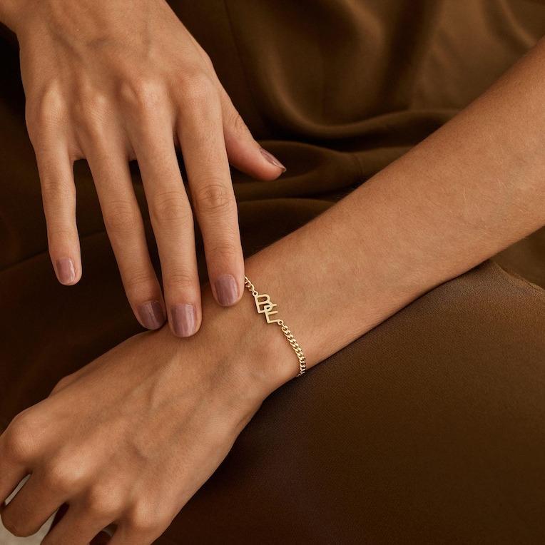 AS821 Personalized Custom Two Initials Bracelet Stainless Steel Cuban Chain Couple Bracelet Anniversary Gift for Men and Women