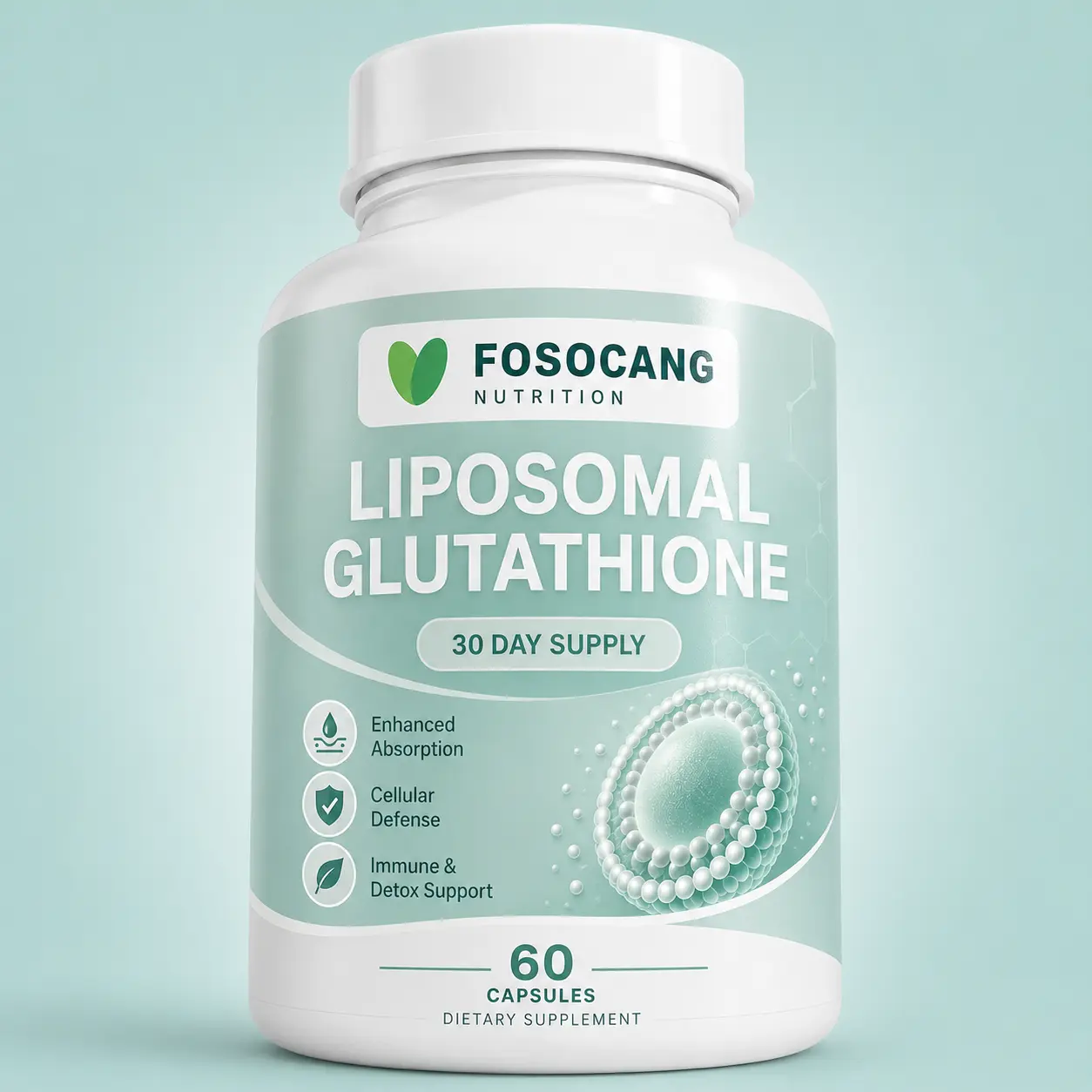 FoSoCang Liposomal Glutathione 500mg Capsules - High Absorption Supplement, Antioxidant Support, Cellular Health & Detox, 60 Capsules for 30-Day Supply