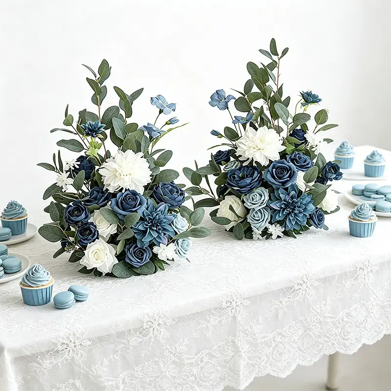 Mist Blue Rose Gerbera Artificial Flower Arrangement, Morandi Cool Luxury Eucalyptus Grass Table Decor, Artificial Flower Bouquets, Wedding Ceremony, Opening Celebration, Restaurant, Home Decor