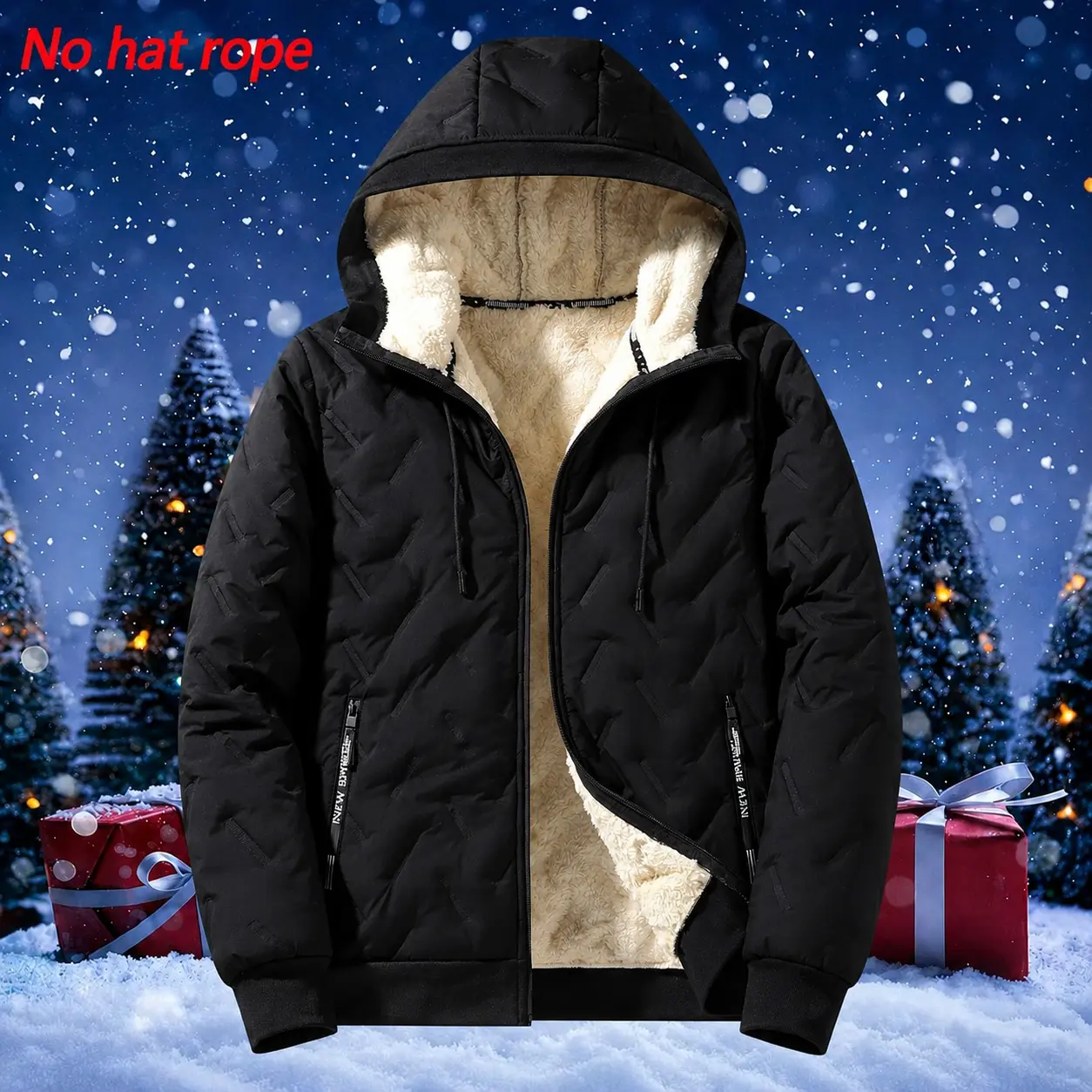 Men's Heavyweight Puffed Sherpa-Lined Long Sleeve Jacket - Dark Grey Hooded, Textured Outerwear, Soft Pockets, Layer-Friendly Clean Look No Drawstring Cold Snow Weather Warm Coat Longsleeves Zipper Full Zip Warm Full-Zip Coat Regular Polyester Winter