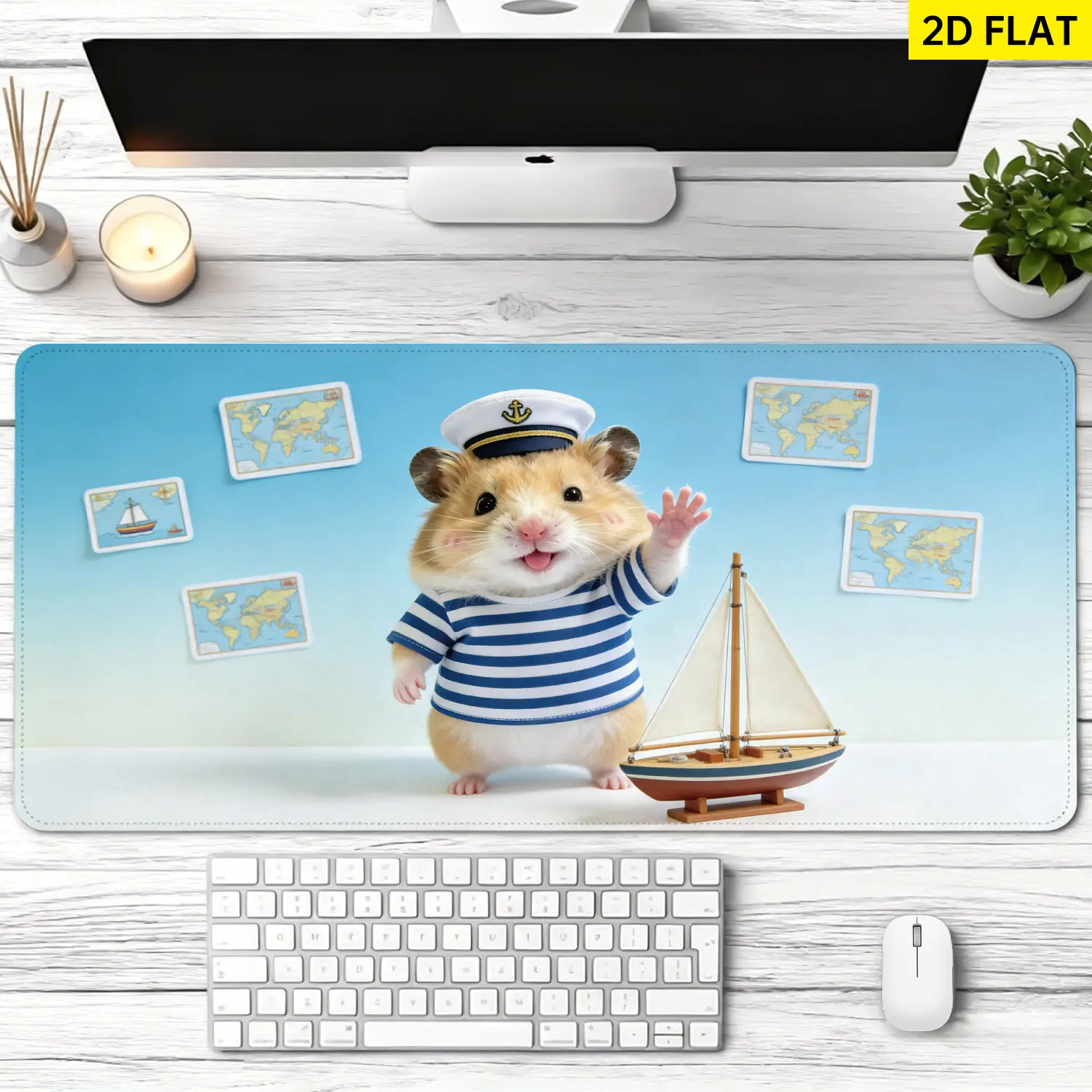 Extra Large sailor hamster nautical design Mouse Pad,Non Slip Rubber Pad,Desktop Decoration Drotection Pad,Washable,Lock Edge Multi Size,Premium Multipurpose Mousepad For Home,Office,Gift for Family and Friends