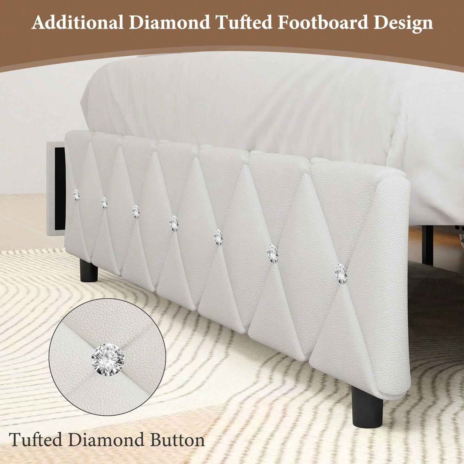 Twin/ Full/ Queen/ King Size Bed Frame With Storage Drawers, Upholstered LED Bed Frame With Headboard, Modern Platform Bed Frame With Headboard And Footboard, Diamond Tufted Design, No Box Spring Needed (Twin Size 2 Drawers/ Other Size 4 Drawers)