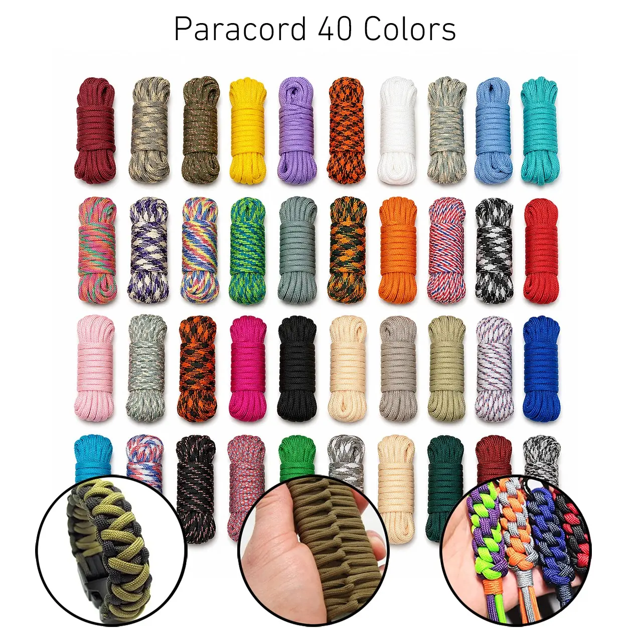 40-Color Mixed Paracord Set, 5mm 7-Strand Durable Polyester Rope for Camping, Hiking, Survival, Lanyards, Bracelets & DIY Crafts