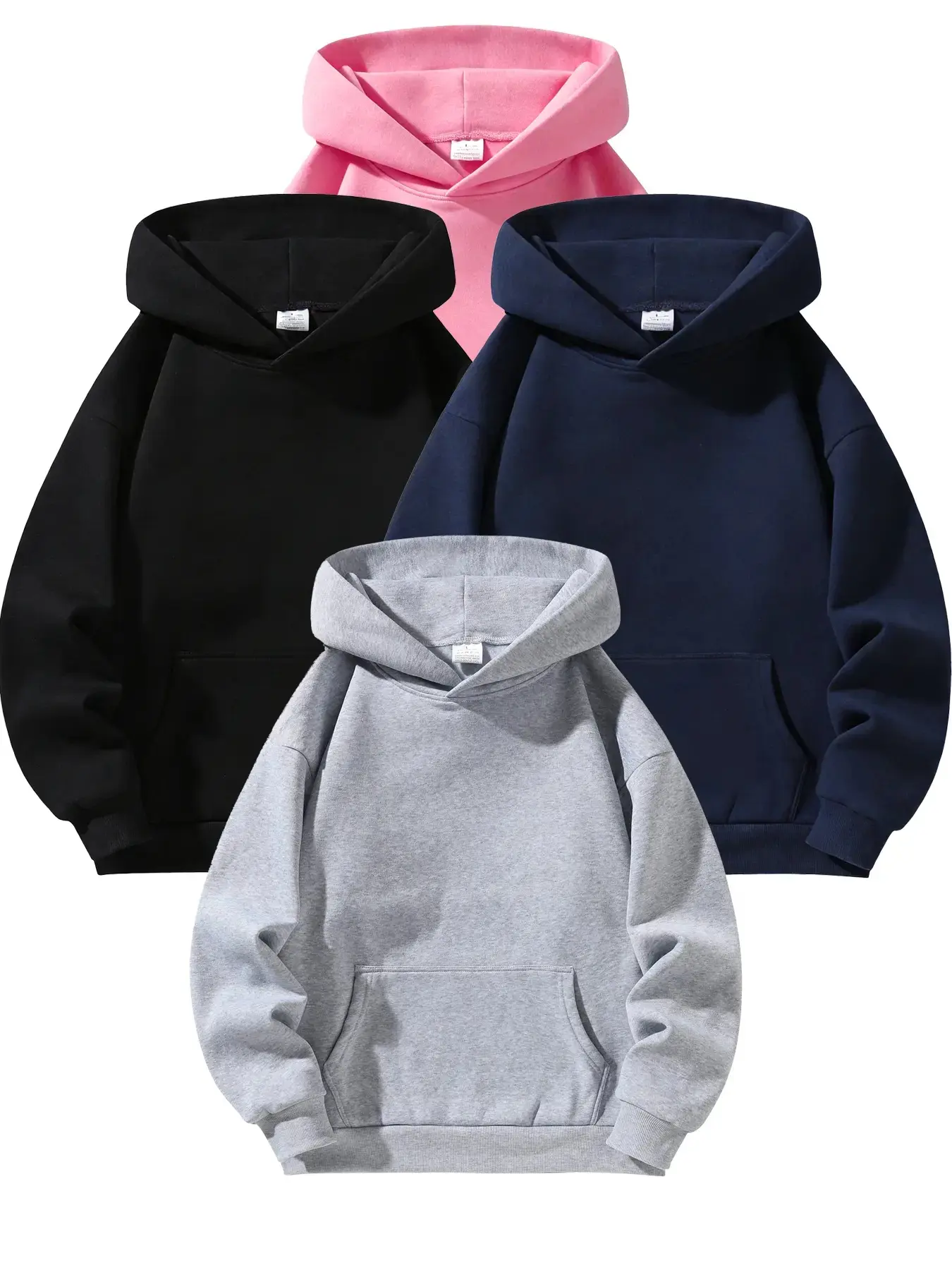 2PCS-Men's Minimalist Long-Sleeve Fleece Hoodie Sweater - Regular-Fit, Soft, Breathable Polyester Pullover, Fashion Clothing, Tops - Durable, Machine-Washable Casual Outdoor-Urban Wear - Versatile Gifts for Him (Gray/Black/Blue), Mens Clothing
