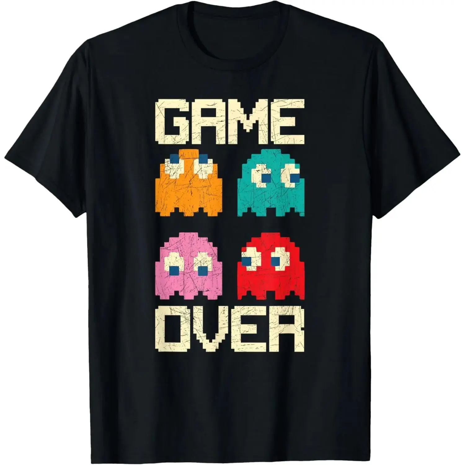 100% Cotton Vintage Game Over 80s Nostalgia Retro Arcade Ghost Old Gamer T-Shirt