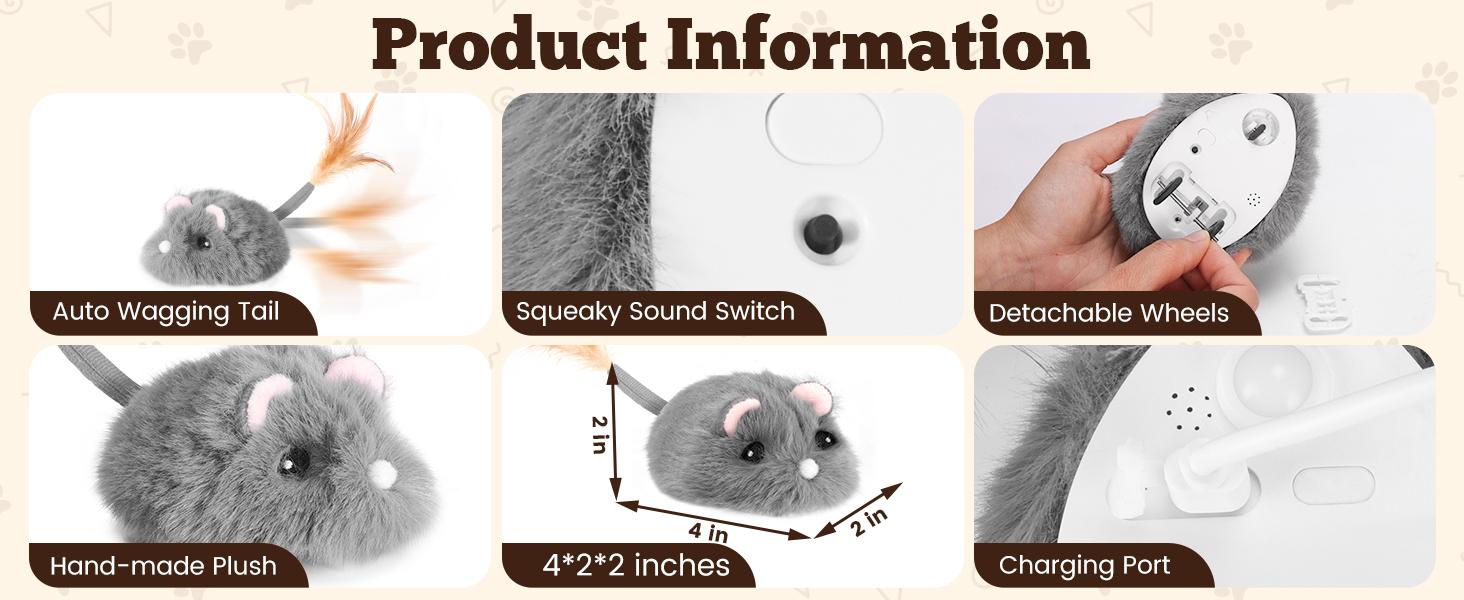 Squeaky Cat Mouse Toy| Moving Interactive Toy with Wagging Tail