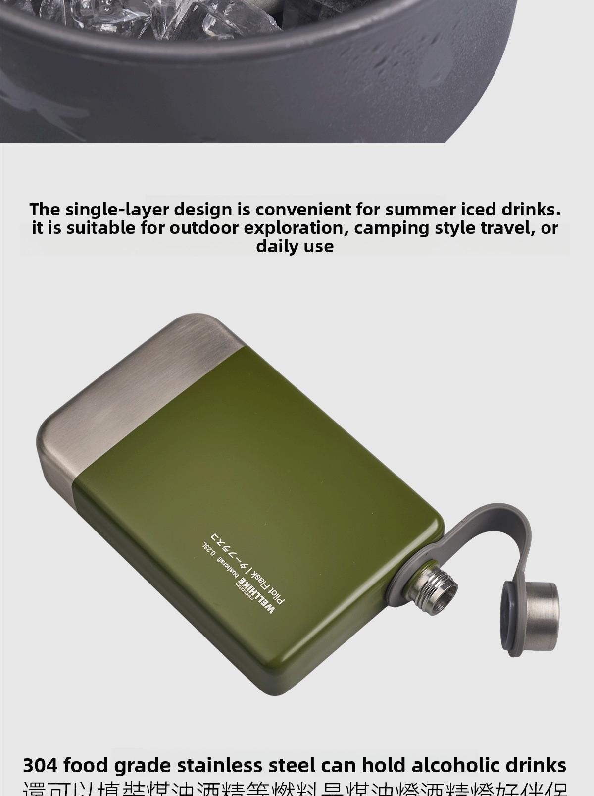 Outdoor Camping 304 Stainless Steel Portable Outdoor Flat Wine Bottle Camping Fuel Coal Oil Alcohol Coffee Pot