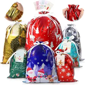 [New deal] - 36pcs Drawstrings Christmas Gift Bags Assorted Sizes, Holiday Gift Bag with Tags Bulk Christmas Bag For Gifts Wrapping, Reusable Aluminum Foil Xmas Presents Party Favor Goody Jumbo Bags