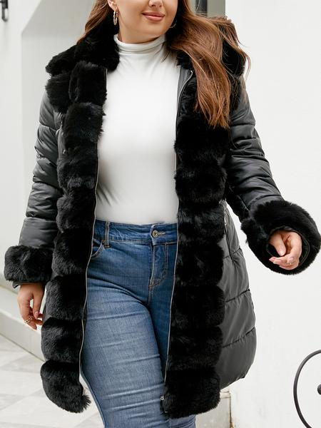 Women's Plus Size Casual Warm Hooded Jacket, Fall Winter Thick PU Fabric Coat with Belt, Elegant Long Sleeve Outerwear