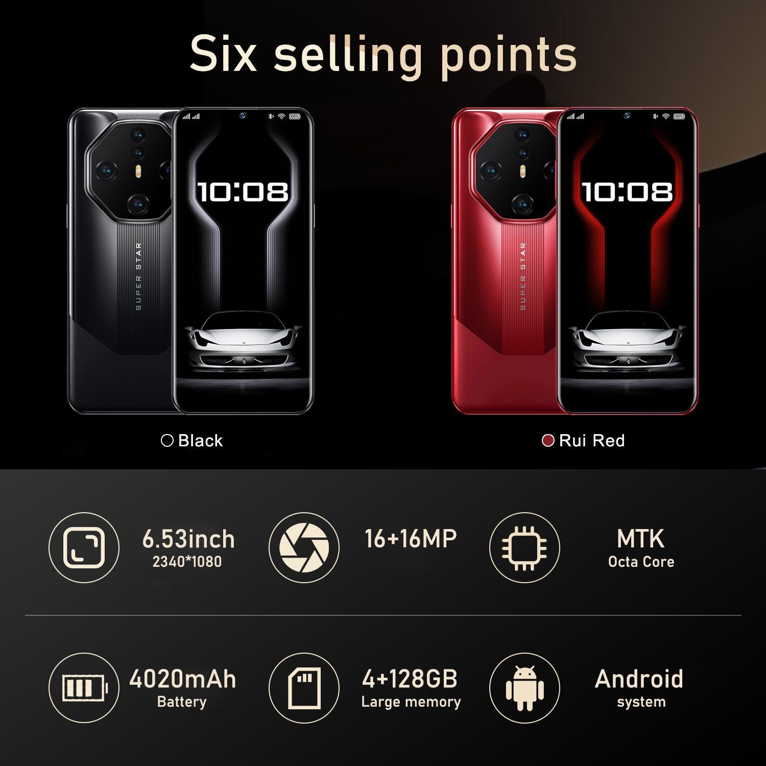 FUFFI 6.53 Inch Smartphone, Touch Screen Phone, 4G Network Dual SIM Dual Standby Octa Core Phone, 4+128GB ROM 16+16MP Camera Android Phone Cellphone