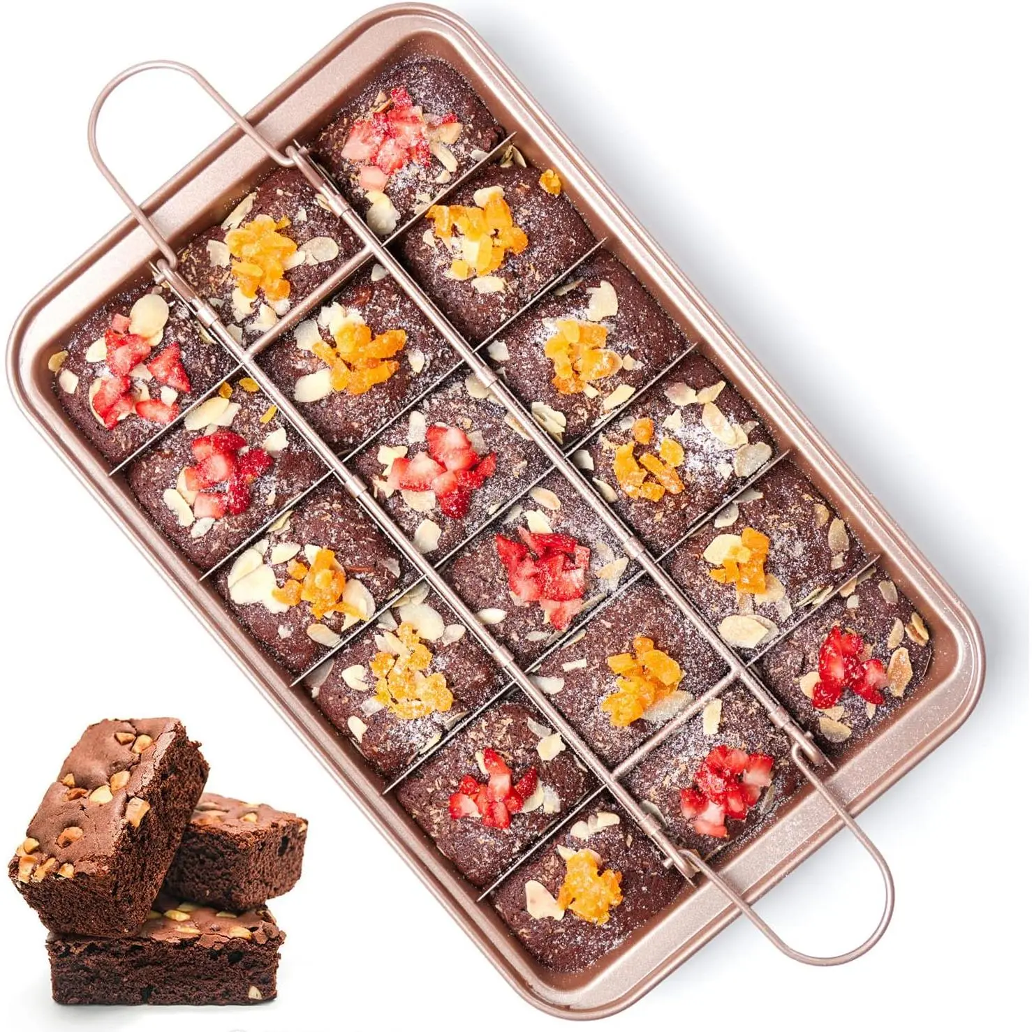 Nonstick Brownie Pan with Dividers and Cutters, Makes 18 Pre-cut Individual Brownies at Once, All Edge Perfect Brownie Baking Pan, 12 X 8 X 1.6 Inches
