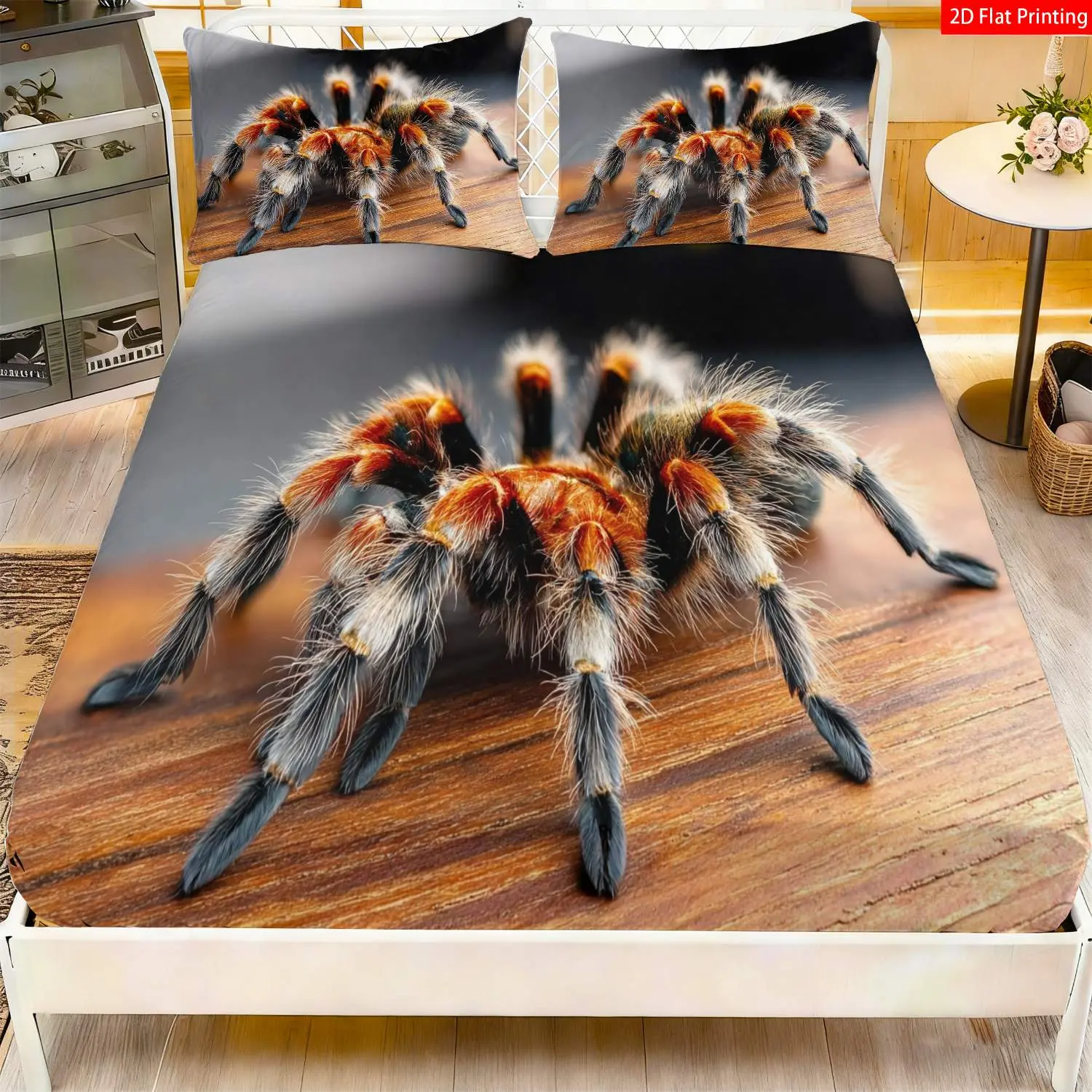 2/3-piece set 2D flat print bed sheet, modern gothic style, Spider-Man themed bedding, black,, and white, realistic spider print, home bedroom decoration (1 bed sheet and 1/2 pillowcase, excluding inserts) durable duvet cover set machine washable comforte