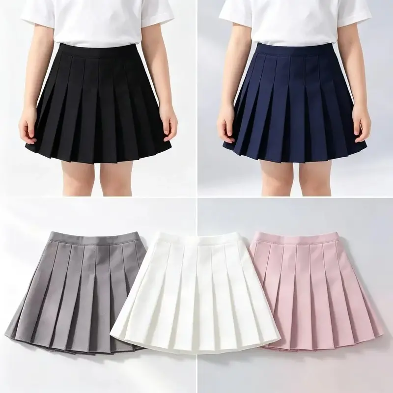 Stylish Navy Blue Girls' Pleated Skirt - College Style, Short with Pleats, Machine Washable - Ideal Learning and Daily Fashion in Spring and Autumn, Girls' Skirt