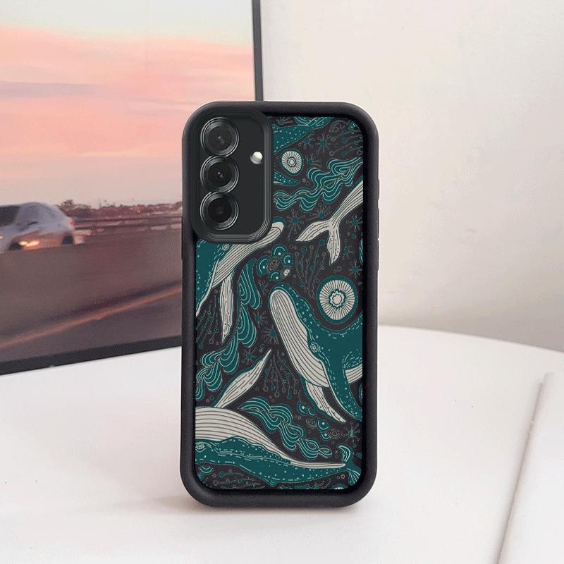 Vintage Deep Sea Whale Phone Case Suitable for Samsung Galaxy S26 S25 S24 S23 S22 S21 Fe Plus Ultra A13 A14 A15 A16 A17 A33 A34 A35 A36 A52 A53 A54 Note20 Edge Anti-Drop Full Cover Black Phone Case