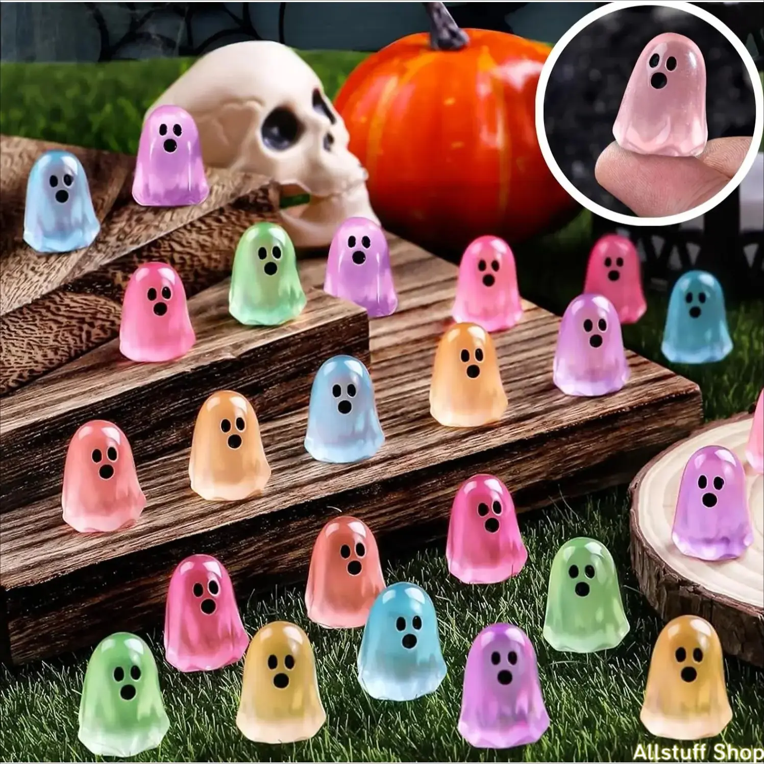 Ghost statues, 20-40-60 piece packs of cute resin miniature models, perfect for Halloween decorations, ghost party gifts, bulk gifts, whimsical home décor, 40 pieces, statues, ornaments, decorations, miniature items, 60 pieces, ghost shapes, H tiktokshopb