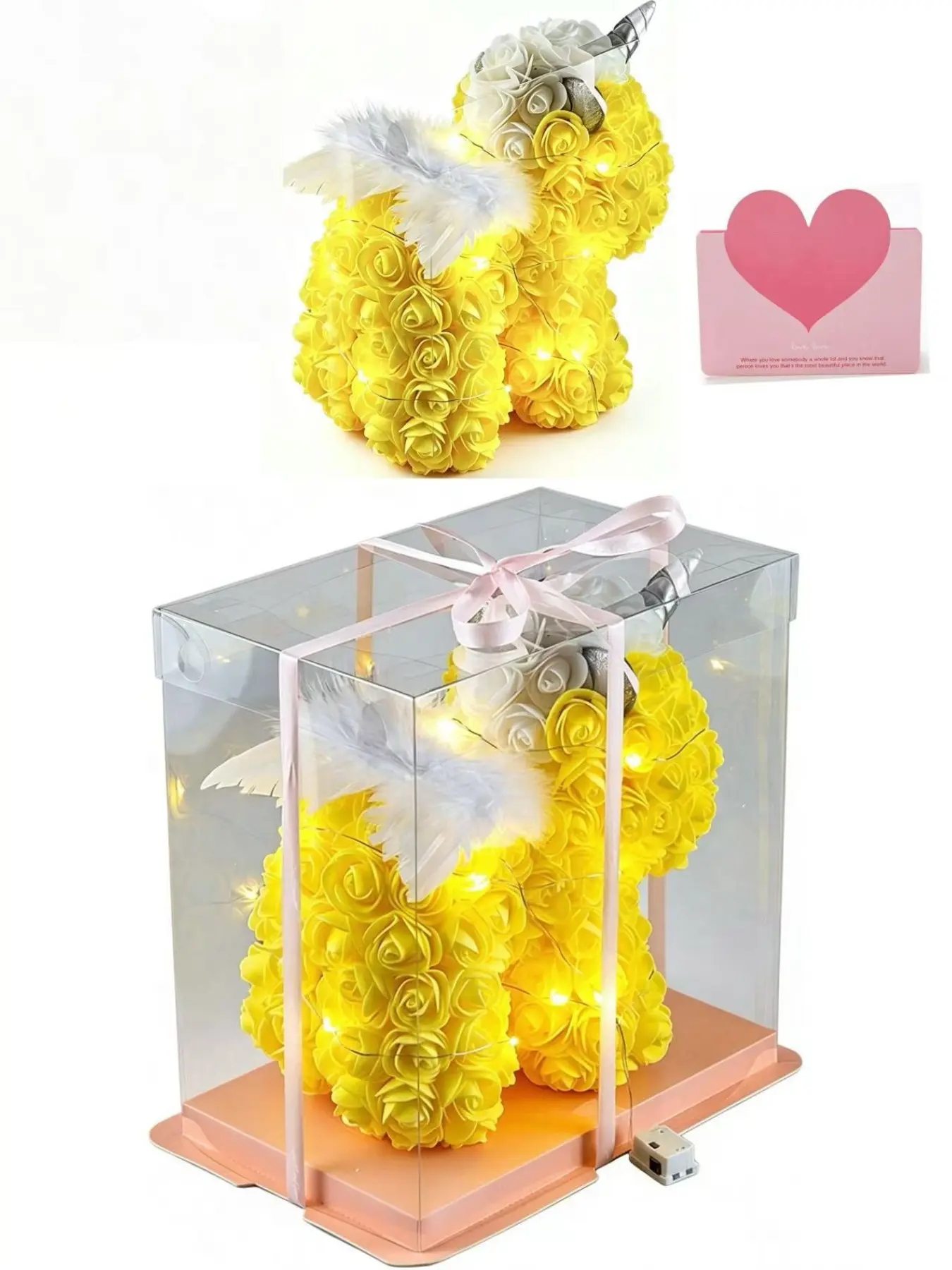 Valentine's Day Creative Unicorn Gift Set, Heart Stone Necklace, Eternal Flower Wings Unicorn Box, Cute Floral Pattern