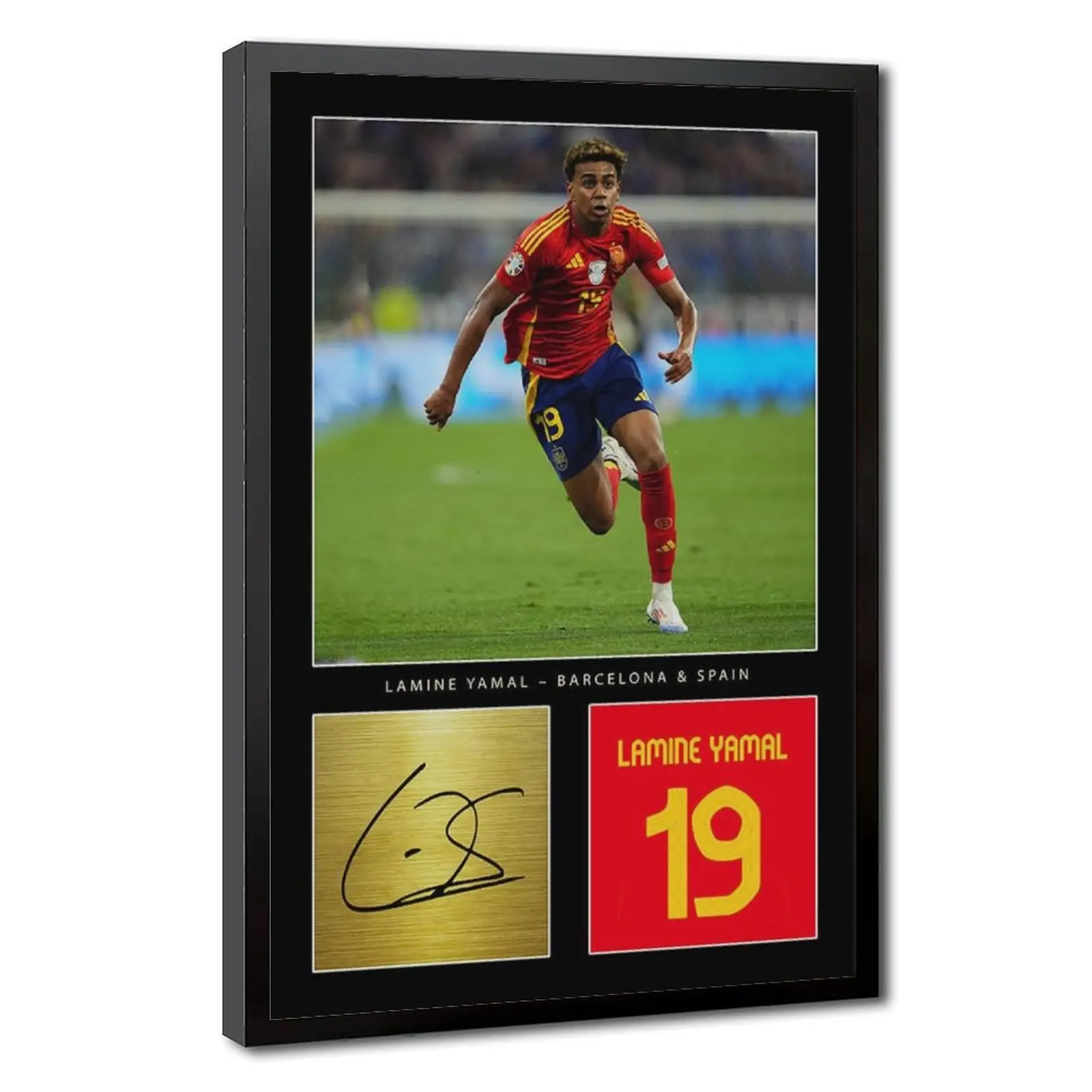 Lamine Yamal Framed Printed Autograph Picture Canvas Poster - Black Frame, Metal Plexiglass, Home Decor for Football Fans, Minimalist Design