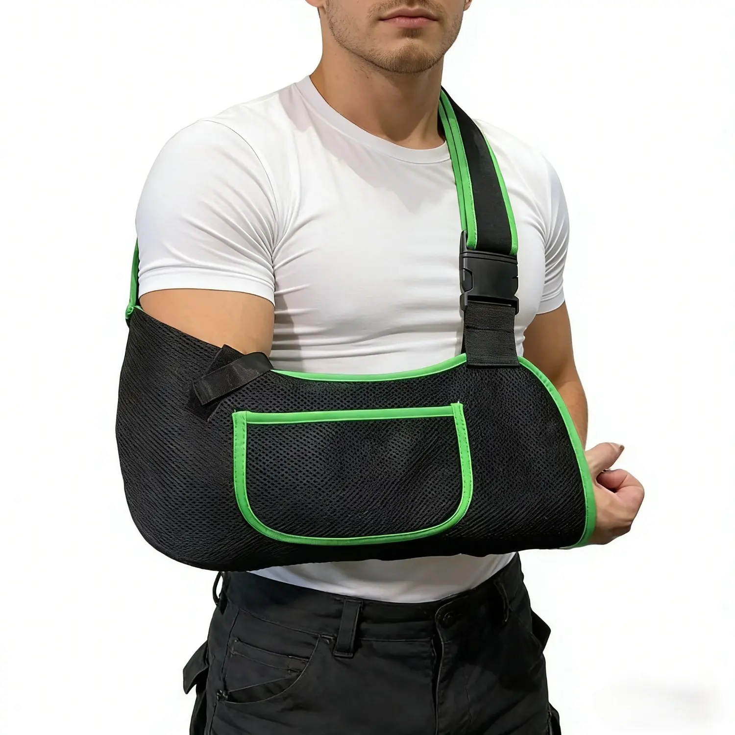 Arm Sling for Women&Men with Enhanced Size Adjustable Sling for Arm Support, Elbow Wrist Left Right Arm Sling with Buckle Design (M) Medical Accessories Shoulder Back Aligner