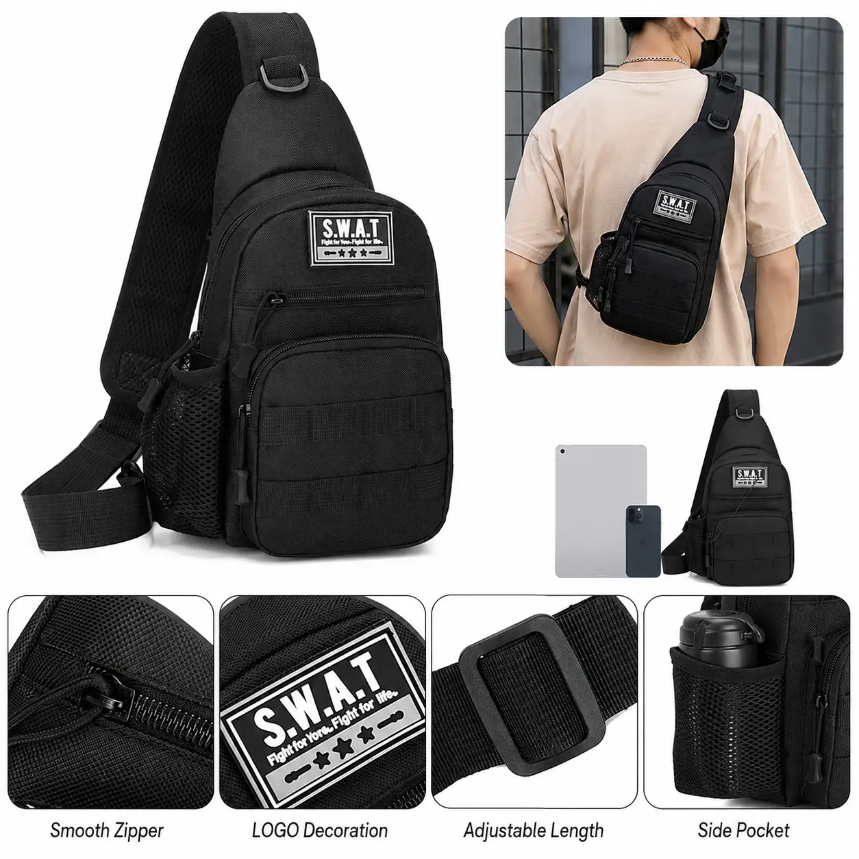 Tactical Shoulder Sling Bag Small Outdoor Chest Pack Backpack for Men Traveling, Trekking, Camping, Sling Backpack Crossbody Bag Travelessentials