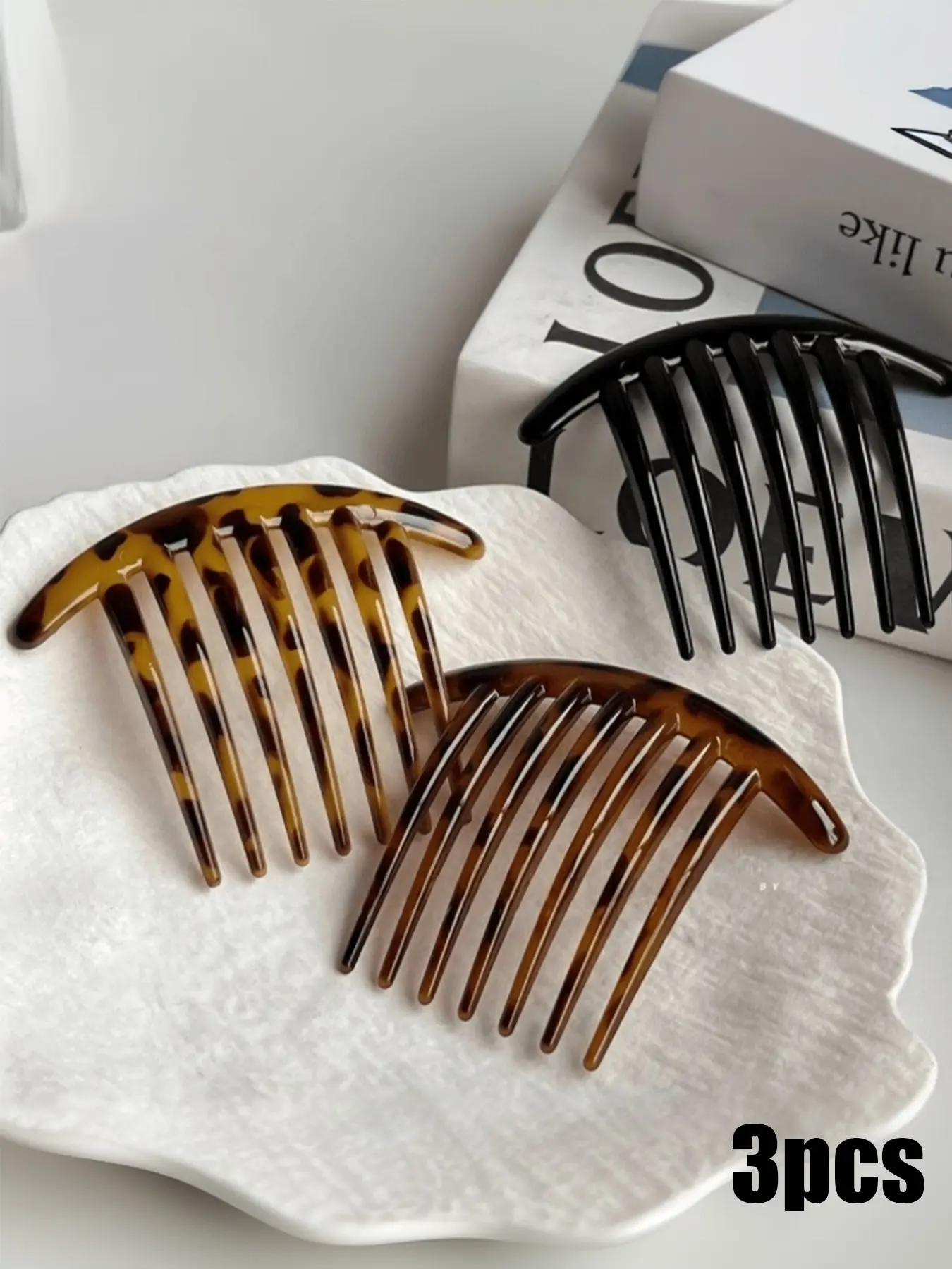 Tortoiseshell Acetate Seven Teeth Hair Fork, Non Slip French Updo Hair Insert Comb, All Day Hold Chignon Pin for Thick Thin Long Hair Women Vintage Daily Hair Accessories, Hair Clips for Thick Hair